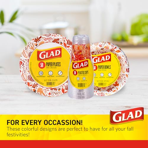 Glad Disposable Paper Plates - Happy Fall Design, 10 Inch, 50 Count