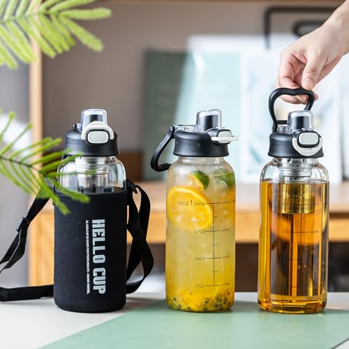 35oz Glass Water Bottle with Straw & Tea Infuser - BPA-Free, Leakproof
