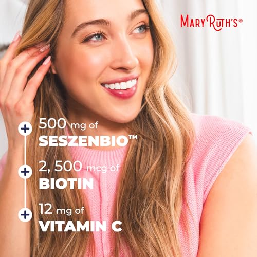 MARYRUTH'S Daily Liquid Hair Formula | With 500 mg SesZenBio¢â + 2,500 mcg Biotin | Vitamin C | Thicker, Stronger Hair for Women | Hair, Skin, & Nail Health | Collagen Production | 16 Fl Oz