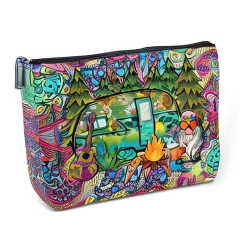 Jeilink Multicolor Hippie Van Makeup Bag - Retro Camper Travel Toiletry Organizer