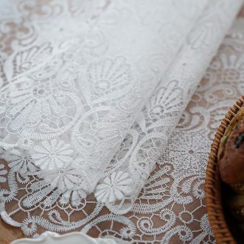 Elegant White Faux Lace Table Runner, 14" x 48" for Weddings & Decor