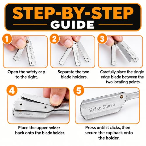 Krisp Shave Safety Straight Razor with Wooden Handle & 5 Double Edge Blades - Men Barber Tool