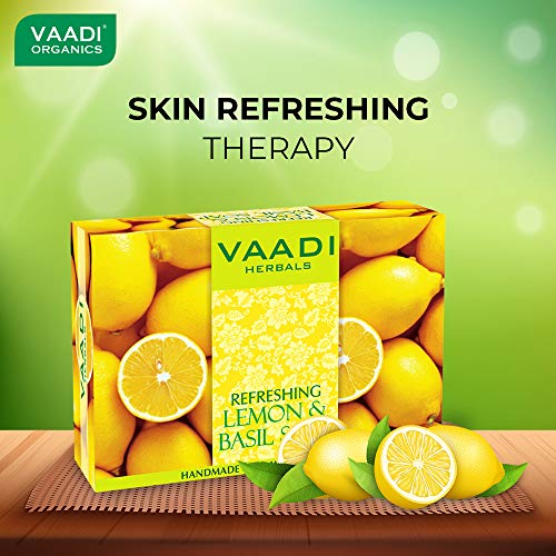 Vaadi Herbals Lemon & Basil Oil Bar Soap - Pack of 4 (5.3 oz Each)