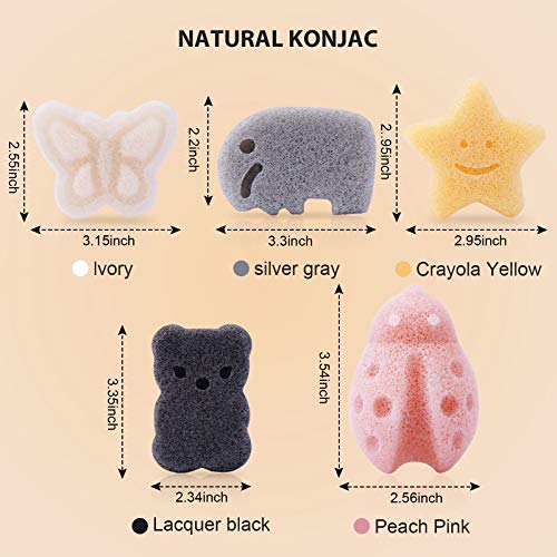 Set of 5 Konjac Baby Bath Sponges for Infants & Toddlers - Safe Plant-Based Shapes
