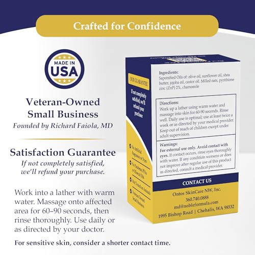 Noble Formula 2% Pyrithione Zinc Soap Bar - Deep Cleansing for Face, Body & Scalp, 3.25 oz