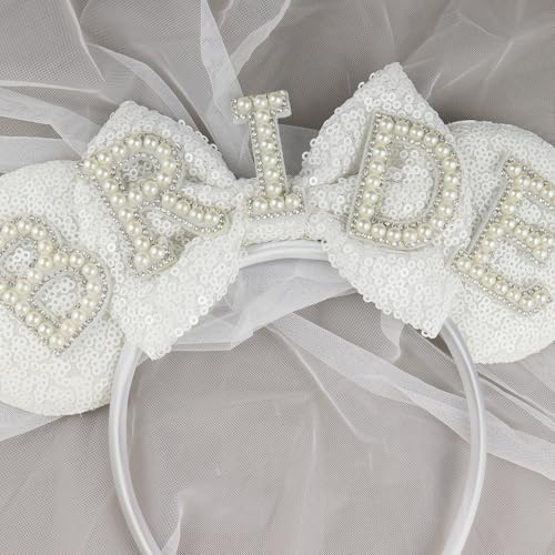 Pearl Bride Mouse Ear Headband with Veil - Wedding & Bachelorette