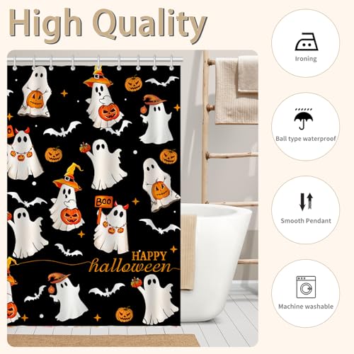 Spooky Ghost Halloween Shower Curtain with 12 Hooks - 72x72