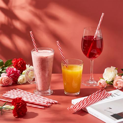 Honeydak 50 Pcs Red and White Stripe Reusable Drinking Straws