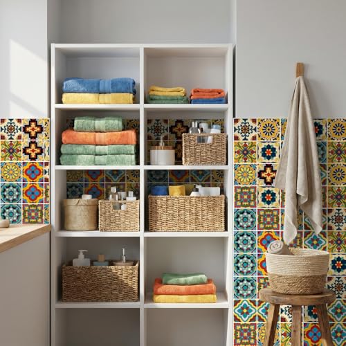 30 Pcs Mexican Talavera Peel and Stick Tile Stickers 4x4"