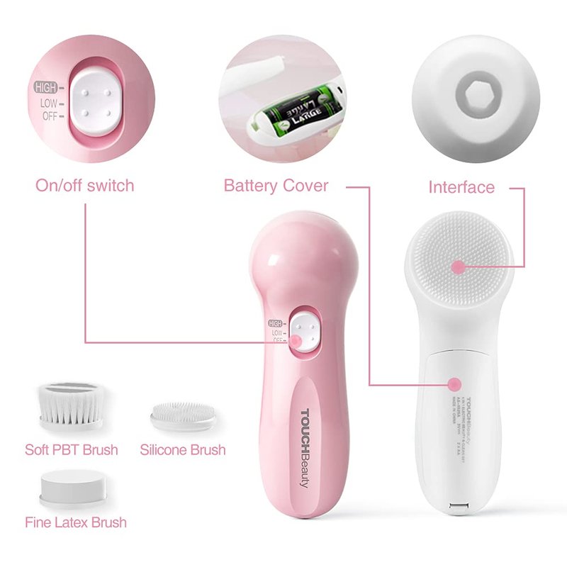 Facial Cleansing Brush for Women, 3-in-1 Face Cleanser and Exfoliator Brush with 3 Brush Heads, 2 Speeds, Battery Operated Waterproof Spin Brush, Portable Travel Case, Perfect Valentine's Day (Green)