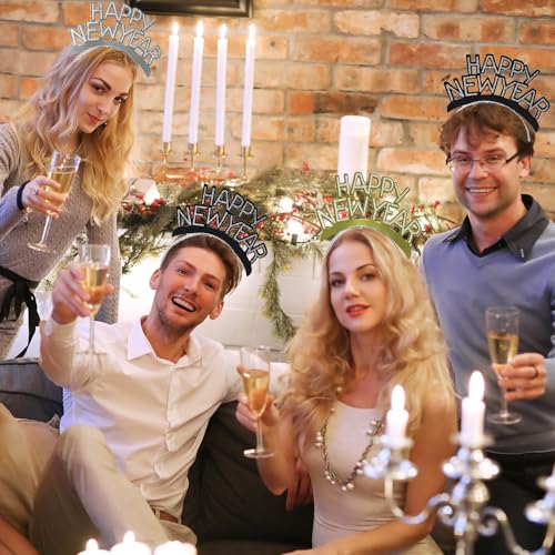 2026 Happy New Year Glitter Headbands - Set of 4 Party Accessories