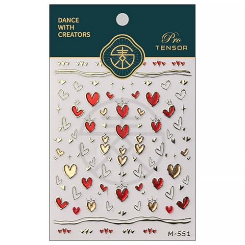 WBRRFJJ Valentine's Day 5D Heart Nail Art Stickers - Gold Pink & Moon Designs, Self-Adhesive DIY Nail Decals - Listing Variation 1
