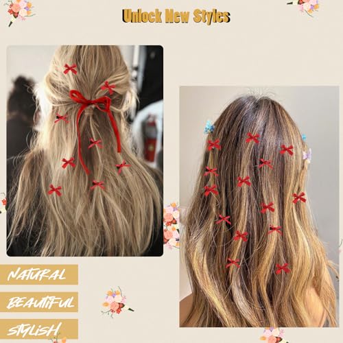 22-Piece Mini Hair Bows Set for Women & Girls – Red Ribbon Clips