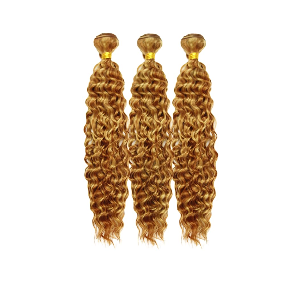 Color 27 Bundles Human Hair Blonde Deep Wave Bundle 30 Human Hair 3 Bundles 24 26 28 Inch P27/30 Deep Wave Bundle Hair Extensions