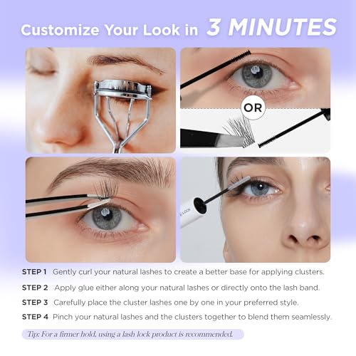 WINKGIGGLE Lash Clusters 703-168, D Curl Individual False Eyelashes 10-16mm, Reusable Black Band, DIY Glam & Natural Look