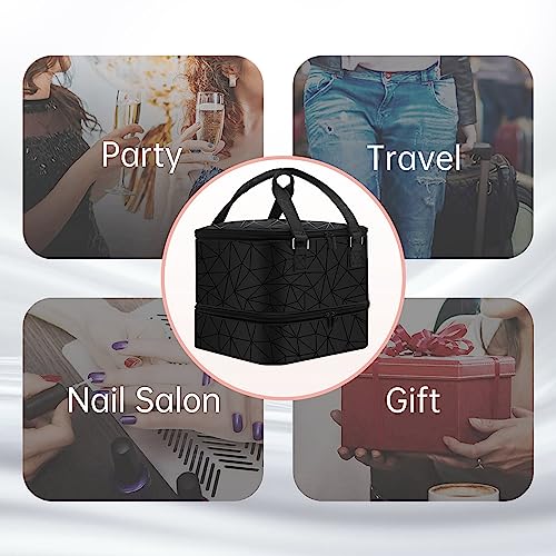 FCQQYWZ Nail Polish Organizer Case - Holds 42+ Bottles (15ml/0.5 fl.oz) and 1 Nail Lamp, Upgraded Double-layer Nail Polish Carrying Case Nail Storage Bag with Handles (Black)