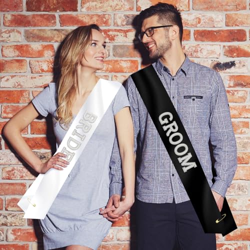 KICOSY Pearl Bride & Groom Sash Set for Wedding & Bachelorette Parties