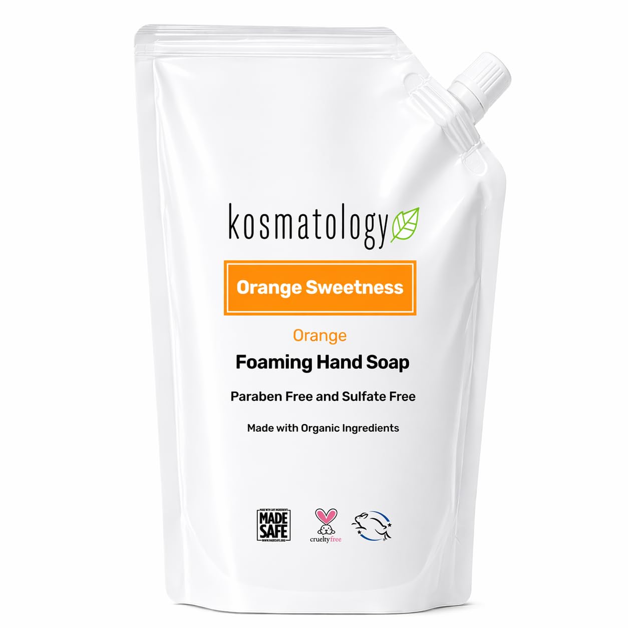 kosmatology Organic Foaming Hand Soap Refill | Orange Sweetness Moisturizing Hand Wash | Clean Ingredients, Infused with Essential Oils (34 fl oz)