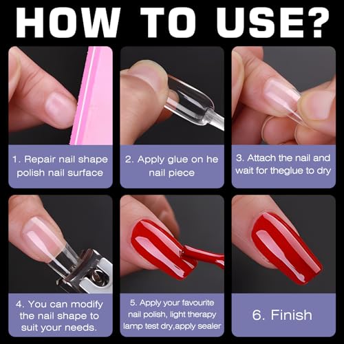 600pcs Clear Square Gel Nail Tips - Fake Acrylic Nails for Manicure