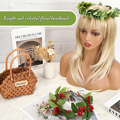 2 Pcs Christmas Floral Crown Headbands - Boho Leaf & Berry Hair Accessories