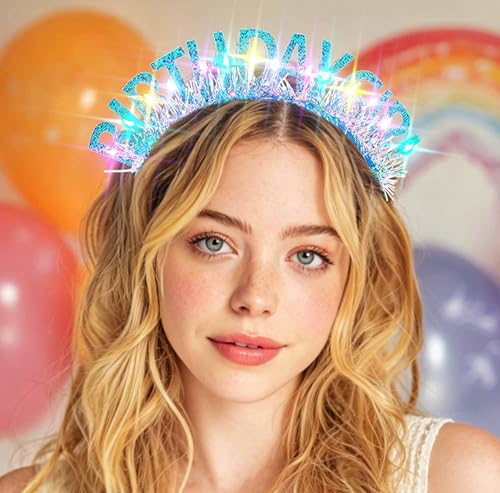 Aceorna Pink LED Birthday Girl Crown Headband with Glitter - Blue Variant