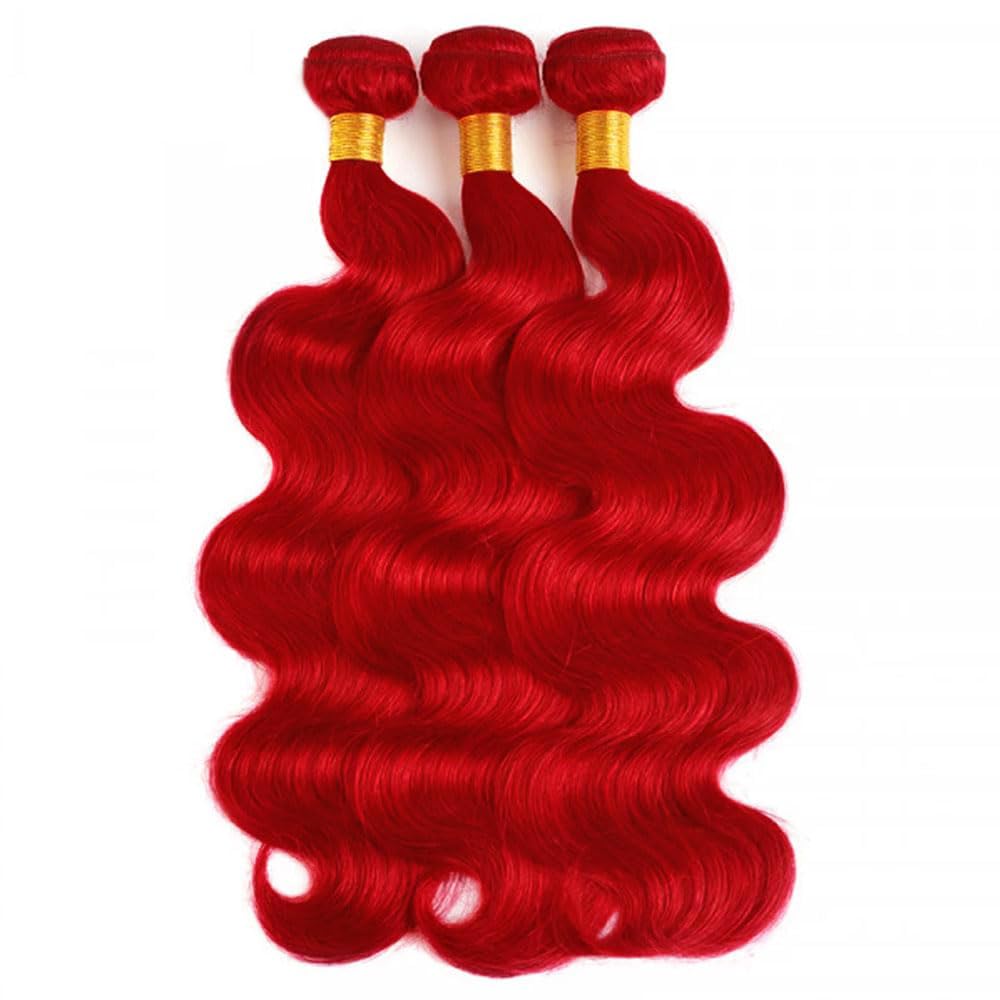 Fire Red Bundles Wine Red Body Wave Human Hair Bundles 12 14 16 Inch 8A Peruvian Virgin Remy Hair 3 Bundles/150g Double Weft Hair Extensions
