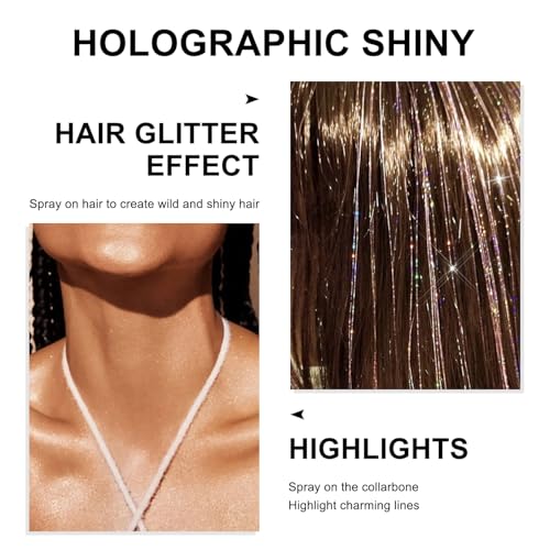 Hair and Body Glitter Spray, 1PC Glint-Rainbow Glitter Hairspray Dry Powder Makeup for Clothes, Festival Rave Loose Sparkle Powder,Holographic Ultra Fine Glitters for 4th of July Accessories