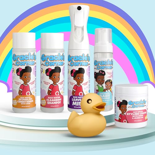 Gracie's Corner Rice Water Detangling Conditioner for Kids - 8 oz Moisturizing Formula for Curly & Coily Hair, Sulfate & Paraben Free