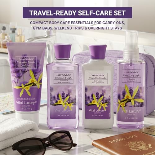 Lavender Vanilla Bath Set - 4-Piece Spa Gift Set with Shower Gel, Lotion, Hand Cream & Mist