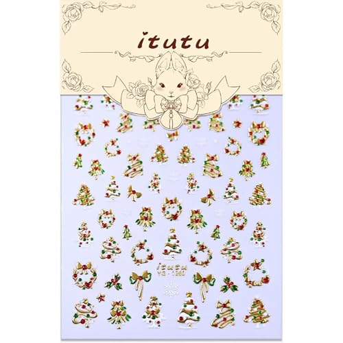 Christmas Snowflake Nail Stickers with Red Rhinestones - Self-Adhesive Xmas Nail Art Decals (Stickers10)