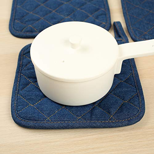 Lifaith 8-Inch Denim Potholders Set of 3 | Heat Resistant Cotton Hot Pads