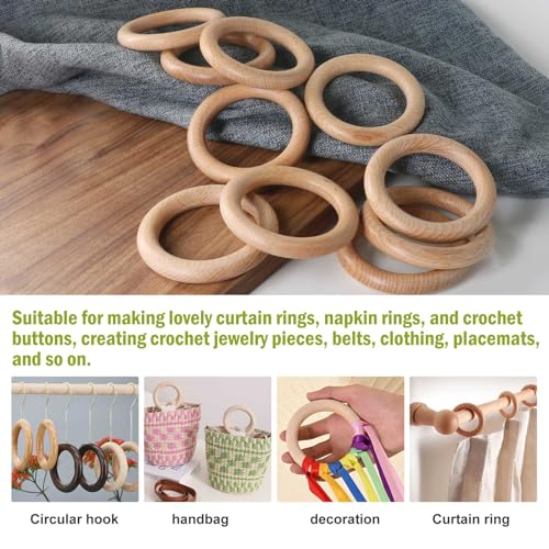 10pcs Natural Beech Wood Rings for DIY Crafts - 4 Inch