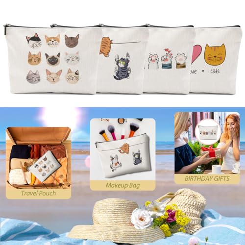 Multicolor Cat Mom Makeup Bag - 4Pcs Travel Cosmetic Pouch