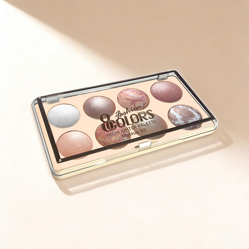 Baked Shimmer Eyeshadow Palette, Pearl Metallic Eye Shadow, Champagne Rose Gold Highlighter Eyeshadow, Luminous Baked Eyeshadow for Soft Glam Party Makeup, Long Lasting Waterproof, Sombra de Ojos 01