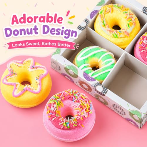 Jaolee Donut Bath Bomb Gift Set - 4 Pack Natural Fizzy Spa Bath Bombs