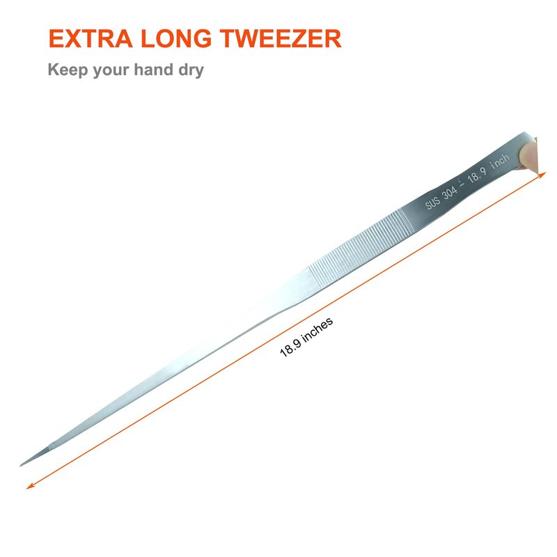 Extra Long Tweezers, Aquascape Tools, 18.9 inch Fecsam Aquarium Stainless Steel Large Feeding Tongs for Fish Tank, Terrarium,Aquascaping, Reptile Snake (Straight)
