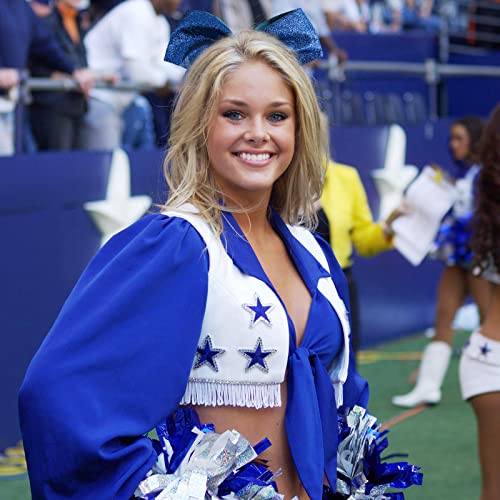 Royal Blue Glitter Cheer Hair Bows 6PCS - 7 Inch Large Sparkly Hair Accessories for Cheerleaders