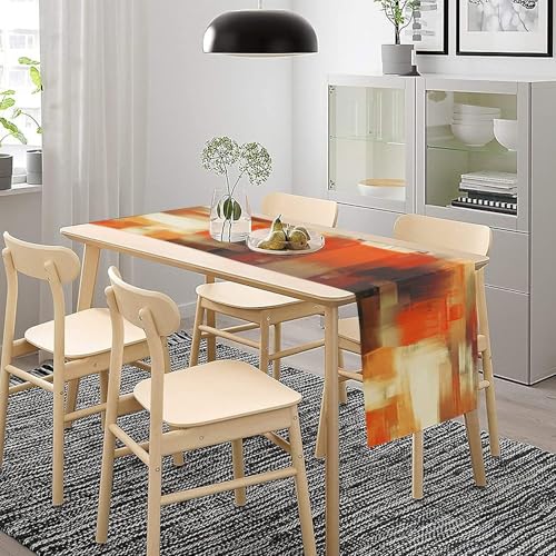 Abstract Orange Beige Brown Oil Painting Table Runner - 13x36 Inch