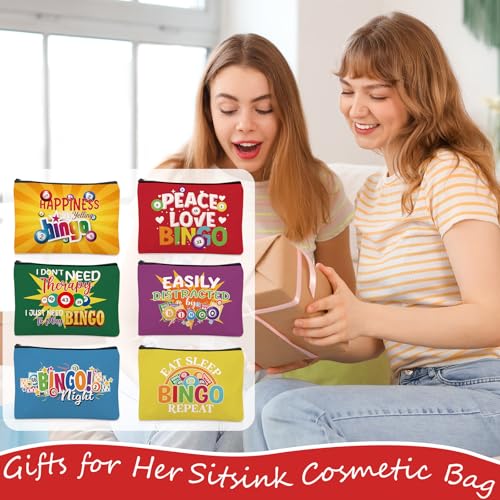 Sitsink Bingo Gifts Makeup Bag - Funny Bingo Lover Reusable Canvas Pouch, 6 Designs