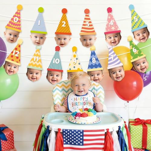 Birthday Hat Banner for Newborn to 12 Months Milestone Party