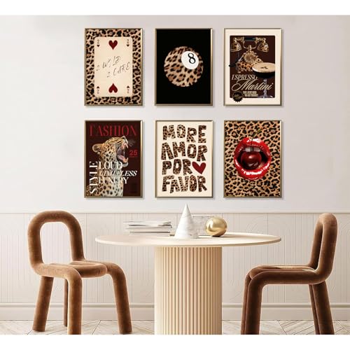 Leopard Canvas Wall Art Set - 8x10 Inches, 6 Pieces for Bedroom Decor