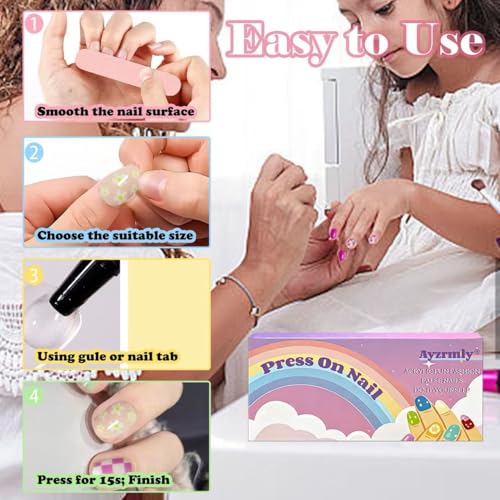 Multicolor 144-Piece Kids Press-On Nail Kit with Glue & Tools - Safe & Reusable