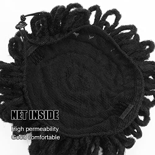 Yinmei Baibian 10 Inch Black Faux Locs Bun Ponytail Hairpiece for Black Women