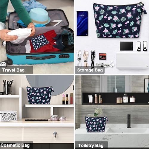 Flamingo Zippered Makeup Bag - Travel Cosmetic Pouch for Women