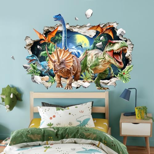 3D Dinosaur Wall Decals for Kids - Jungle Breakthrough Stickers