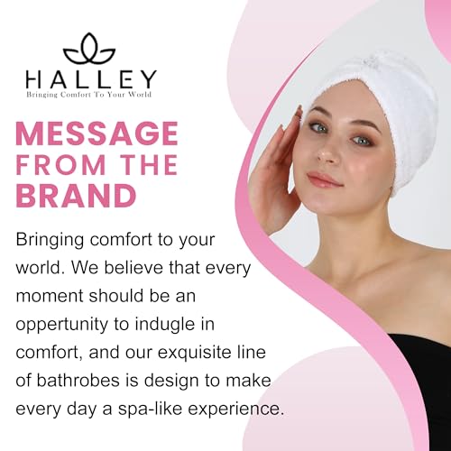 HALLEY Cotton Hair Towel Wrap - 3 Pack Super Absorbent Towels for Thick Hair (White)