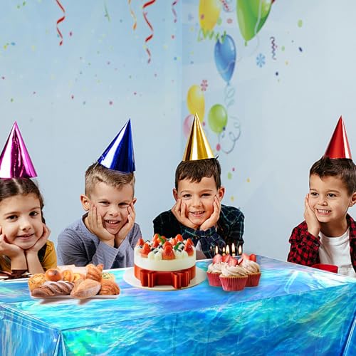 Ocean Wave Tablecloth - 108x54 Inches, 4 Pack Disposable, Blue