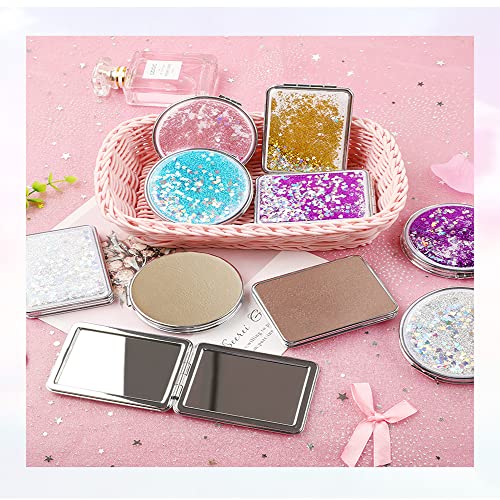 Mini Quicksand Glitter Compact Mirror 2.8" - Pink Double-Sided