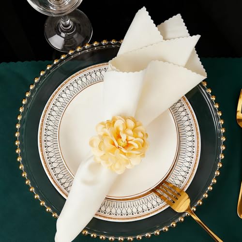 LeLehome 6PCS Flower Napkin Rings - Elegant Fabric Holders for Weddings & Events