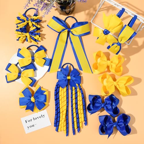 DEEKA 13 PCS Hair Accessories Set - Yellow & Royal Blue Bows & Clips